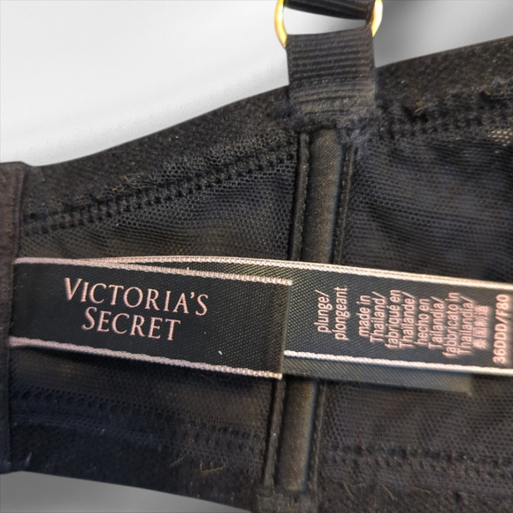VICTORIA'S SECRET Black Lace Plunge Push Up Sexy Bra 36DDD Adjustable Straps - Picture 7 of 8